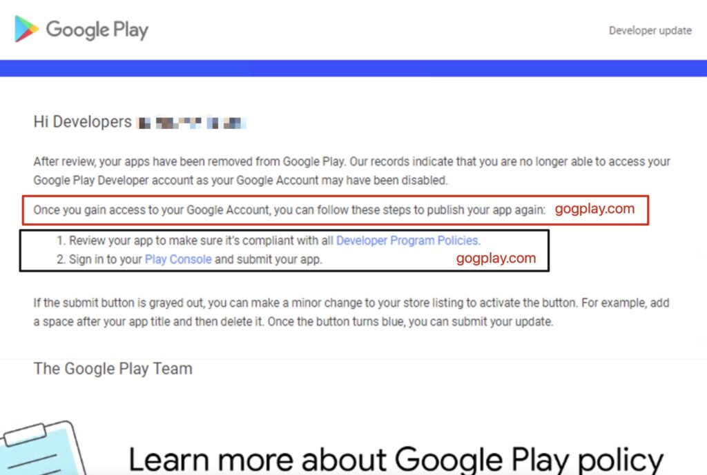圖片[1] - google play郵件通知：經過審核您的應用已從 Google Play 下架 - GGZC