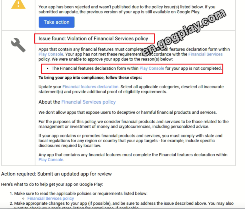 photo[3] - Your app submission to Google Play was rejected. Reason: The financial features declaration form provided for the app in the Play Console is inaccurate. - GGZC