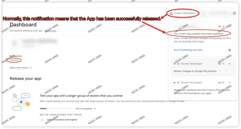 تُعلمك وحدة تحكم Google Play بأن التطبيق قد تم نشره بنجاح، لكن حالة التطبيق لا تزال غير نشطة - GGZC