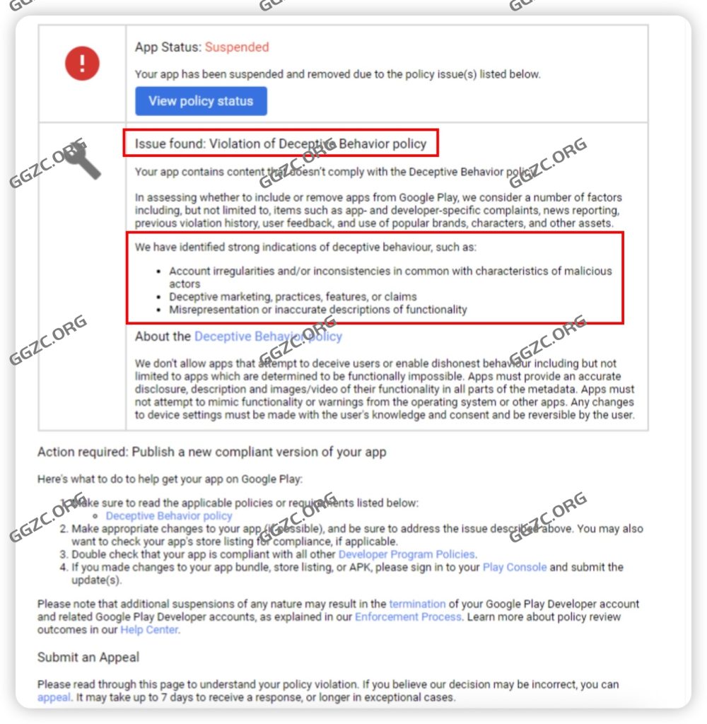 photo[1] - Google PlayApp StatusSuspended,Issue found: Violation of Deceptive Behavior policy - GGZC